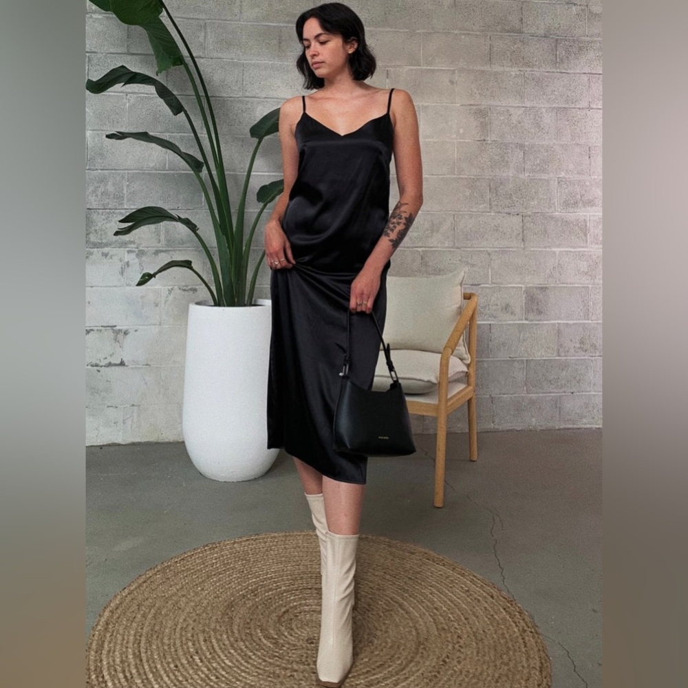 C’est Moi Satin Slip Black Dress